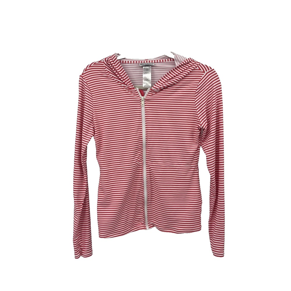 Tommy Bahama Red & white stripped rashguard athletic zip up jacket top preppy XS